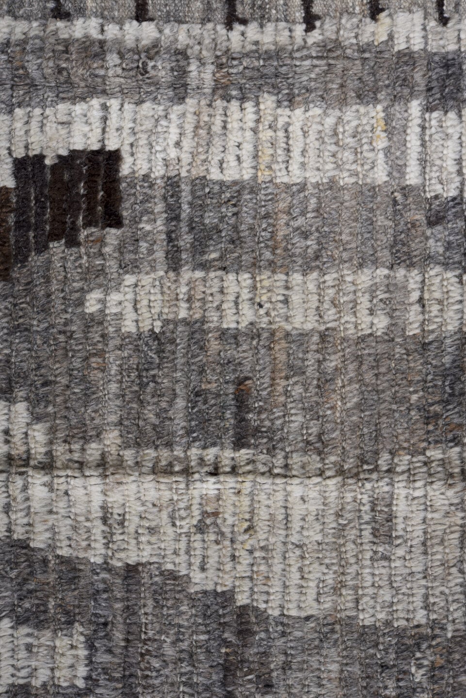 10' x 13' one-of-a-kind handmade vintage Tulu large size rug. Color palette: ivory, gray, taupe, charcoal, brown, beige