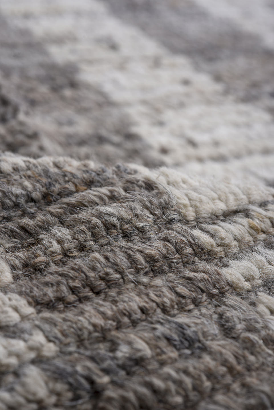 10' x 13' one-of-a-kind handmade vintage Tulu large size rug. Color palette: ivory, gray, taupe, charcoal, brown, beige