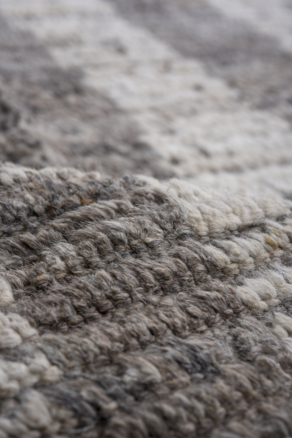 10' x 13' one-of-a-kind handmade vintage Tulu large size rug. Color palette: ivory, gray, taupe, charcoal, brown, beige