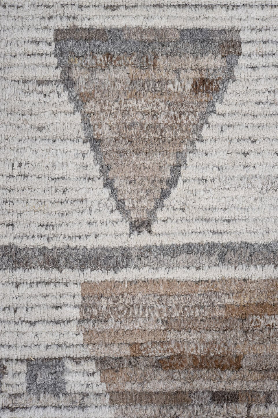 11' x 13' one-of-a-kind handmade vintage Tulu oversize rug. Color palette: ivory, taupe, gray, brown, beige