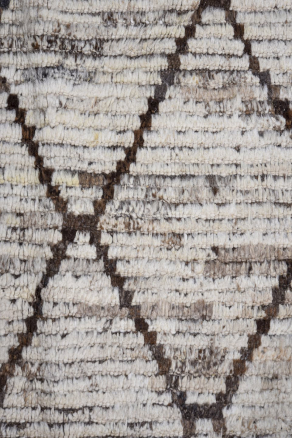 10' x 12' one-of-a-kind handmade vintage Tulu large size rug. Color palette: ivory, brown, taupe, charcoal, beige, gray