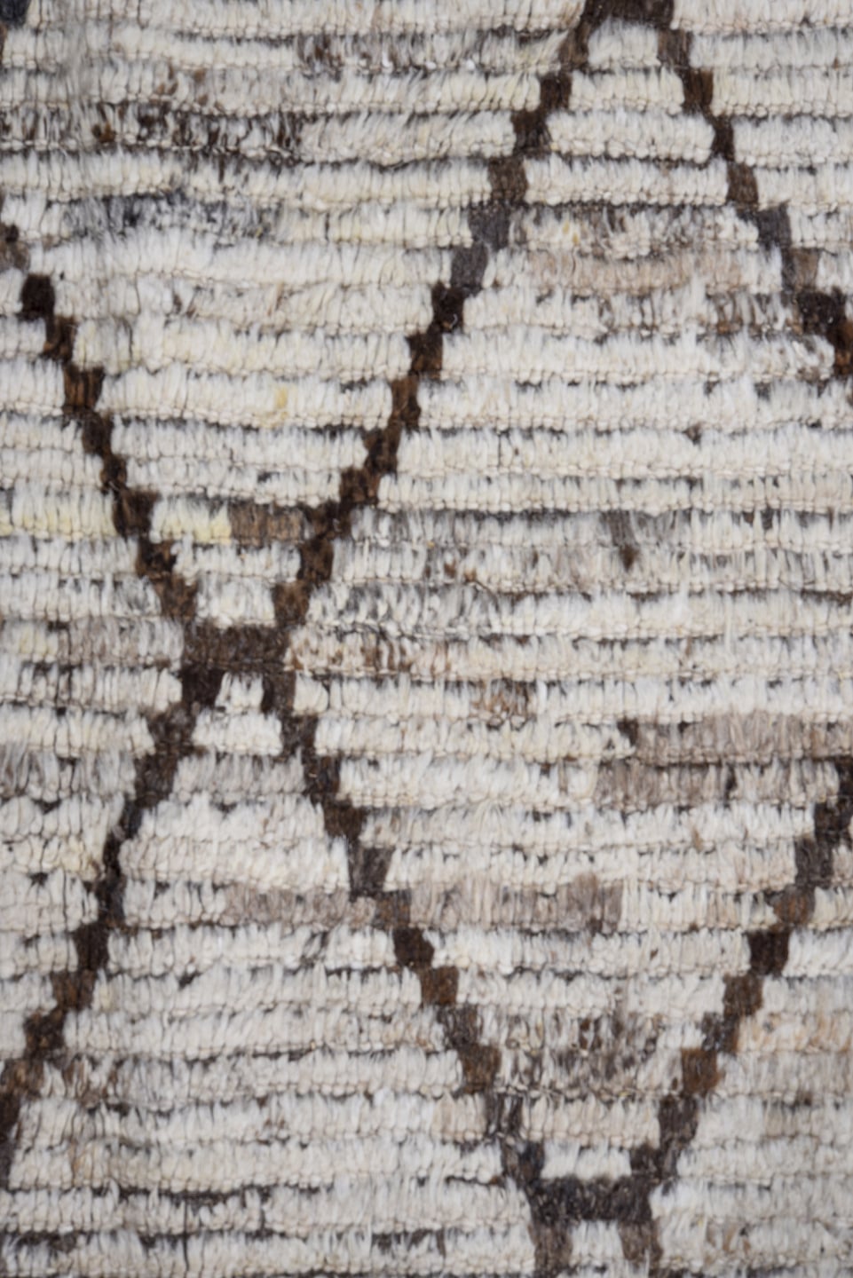 10' x 12' one-of-a-kind handmade vintage Tulu large size rug. Color palette: ivory, brown, taupe, charcoal, beige, gray