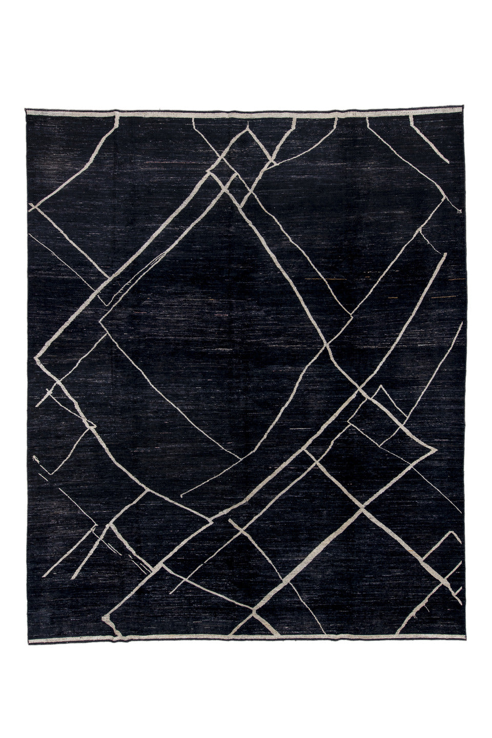 10' x 12' one-of-a-kind handmade vintage Tulu large size rug. Color palette: black, blue, gainsboro, gray, light gray