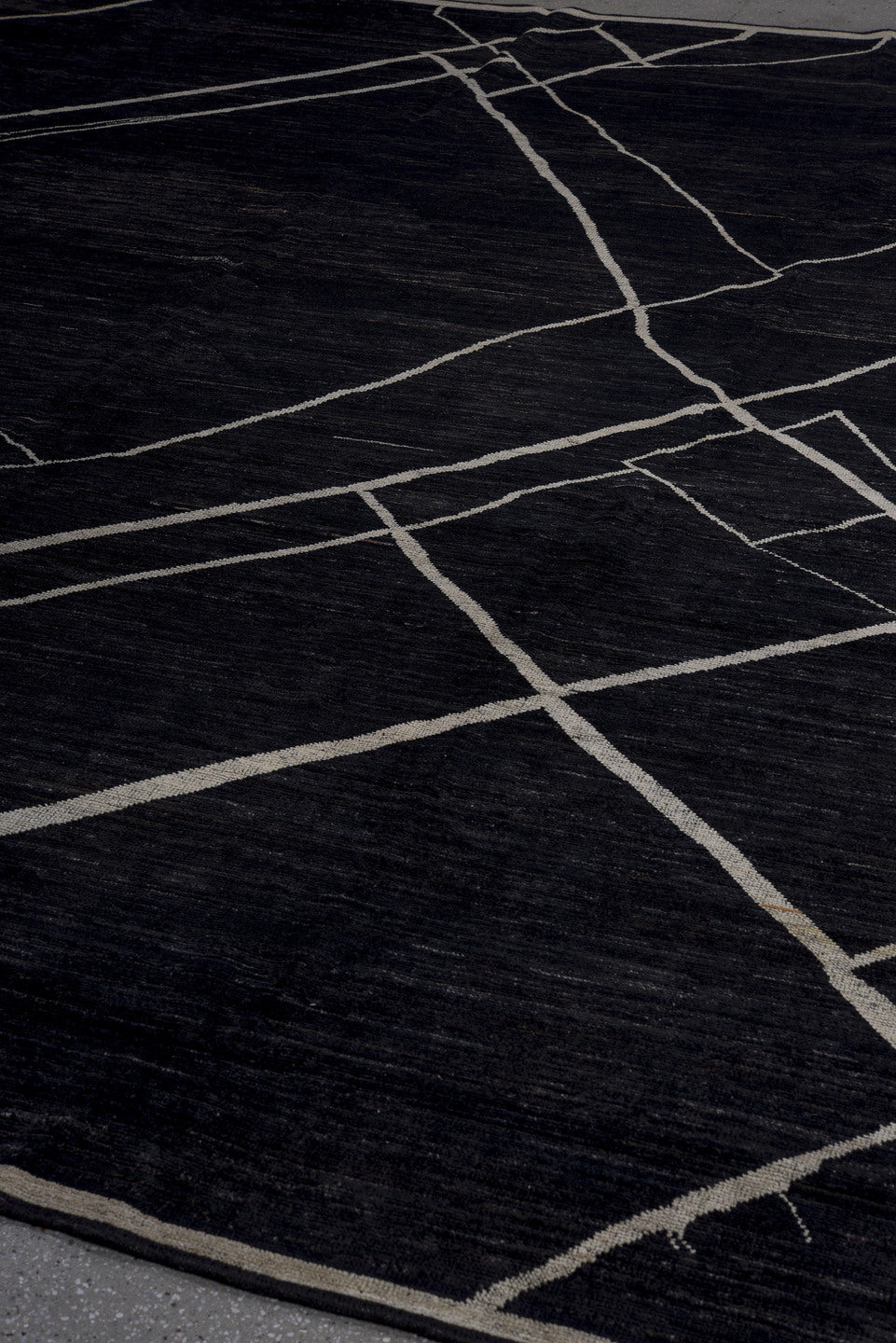 10' x 12' one-of-a-kind handmade vintage Tulu large size rug. Color palette: charcoal, ivory, gray, black