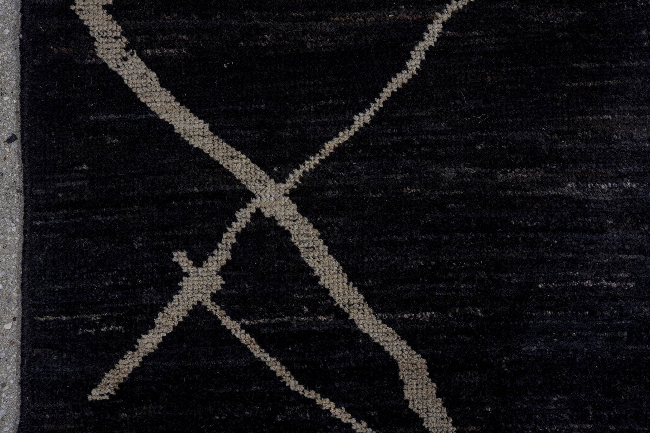 10' x 12' one-of-a-kind handmade vintage Tulu large size rug. Color palette: charcoal, ivory, gray, black