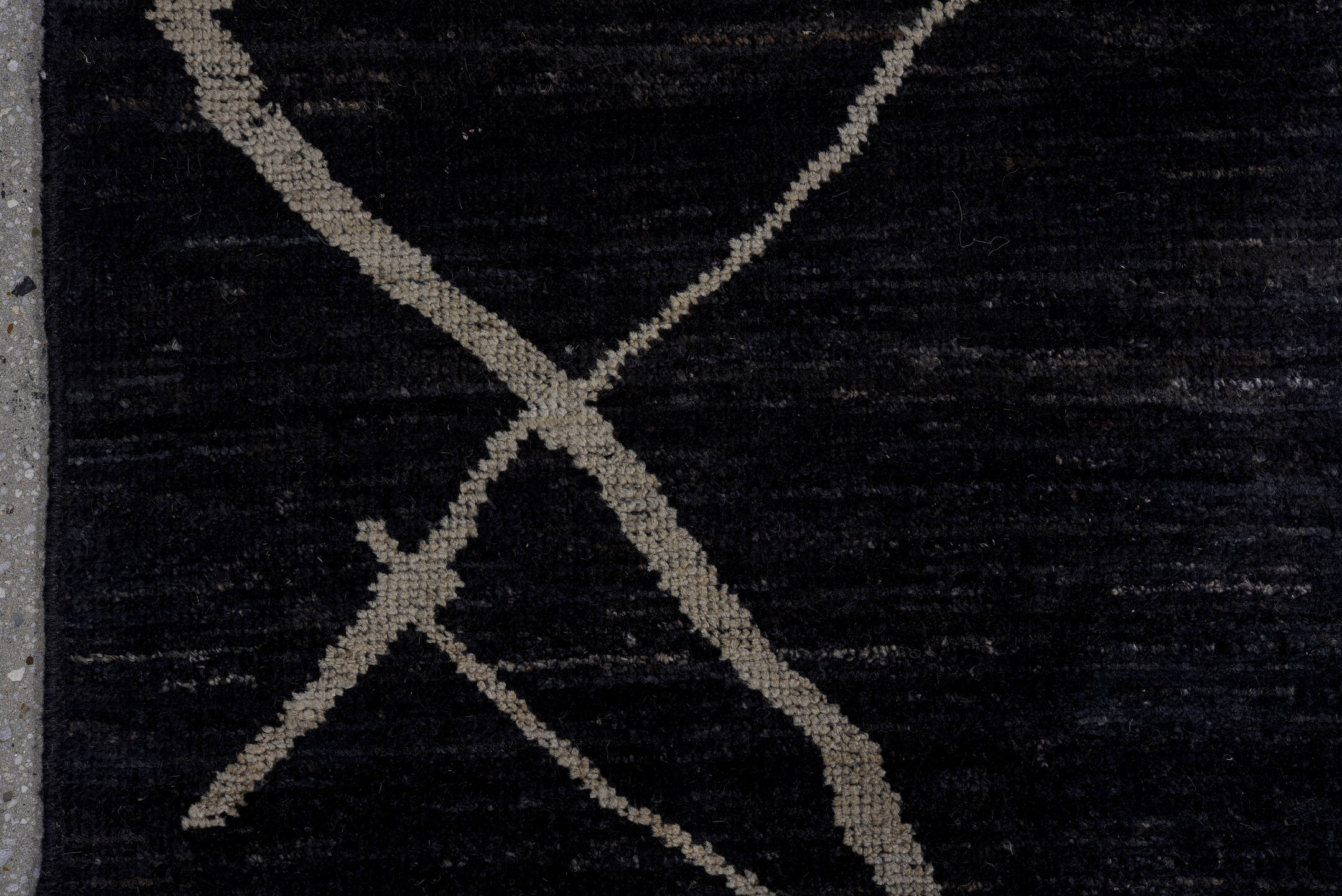 10' x 12' one-of-a-kind handmade vintage Tulu large size rug. Color palette: charcoal, ivory, gray, black