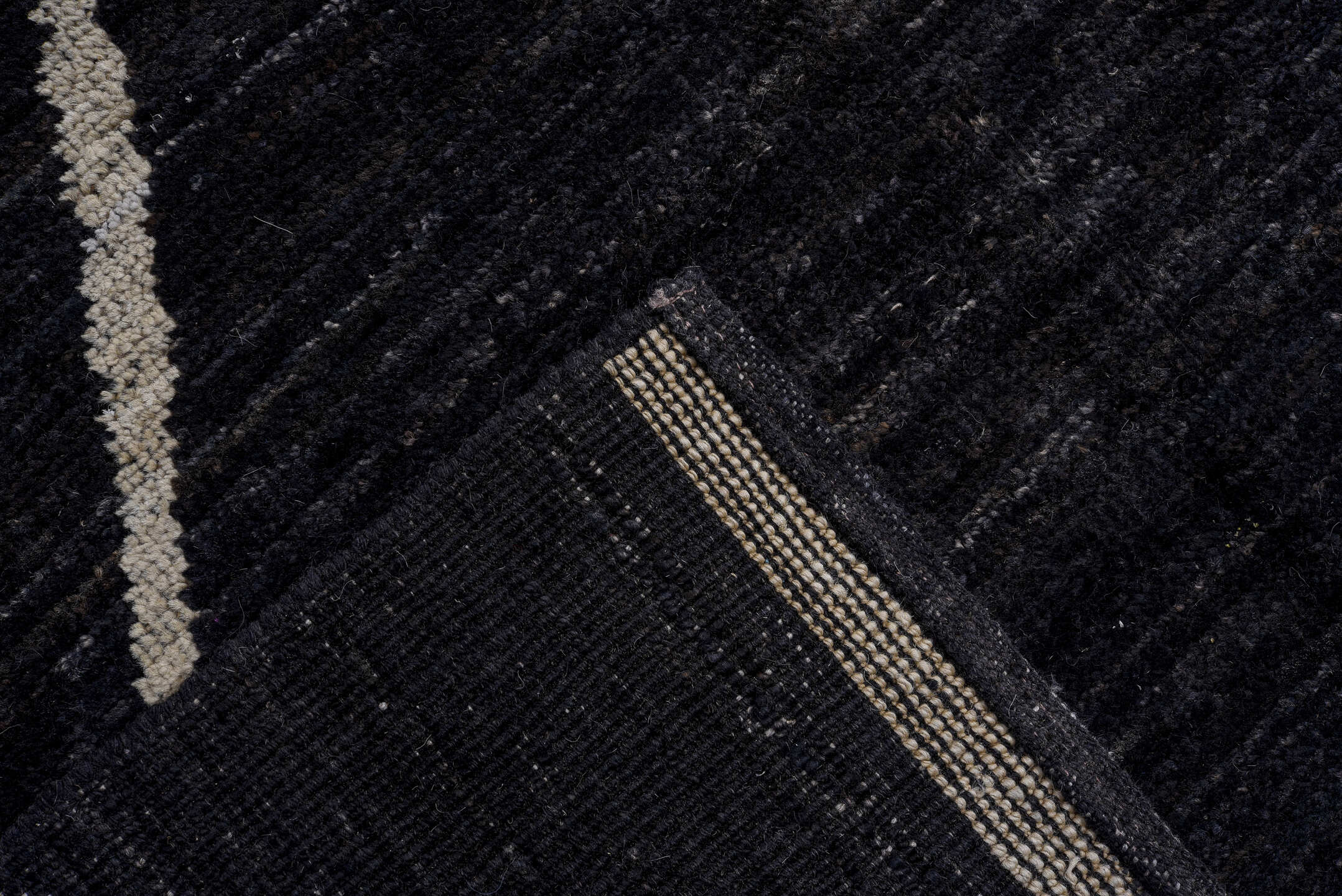 10' x 12' one-of-a-kind handmade vintage Tulu large size rug. Color palette: charcoal, ivory, gray, black