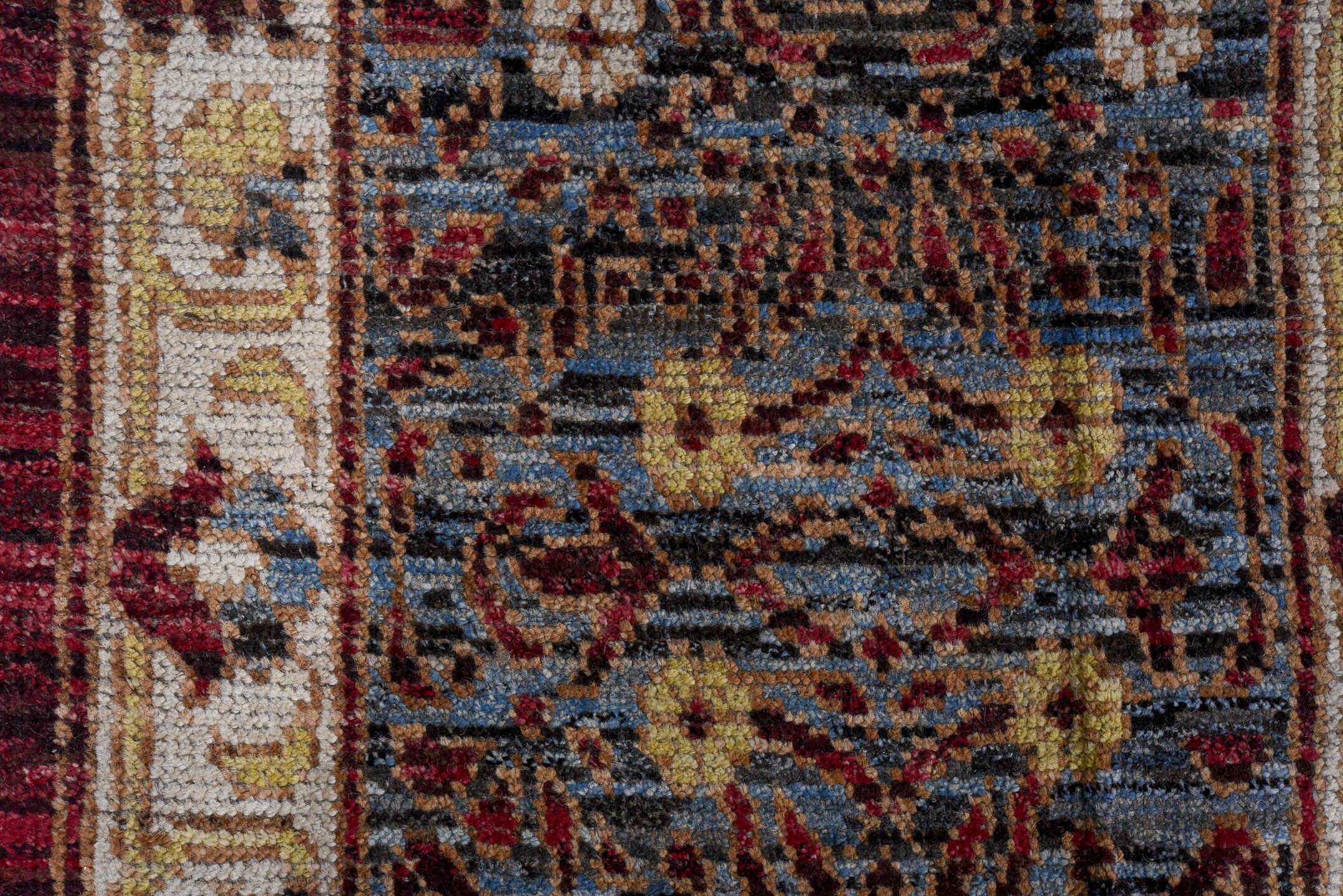 10' x 14' one-of-a-kind handmade vintage Khotan large size rug. Color palette: burgundy, ivory, slate, blue, rose, charcoal