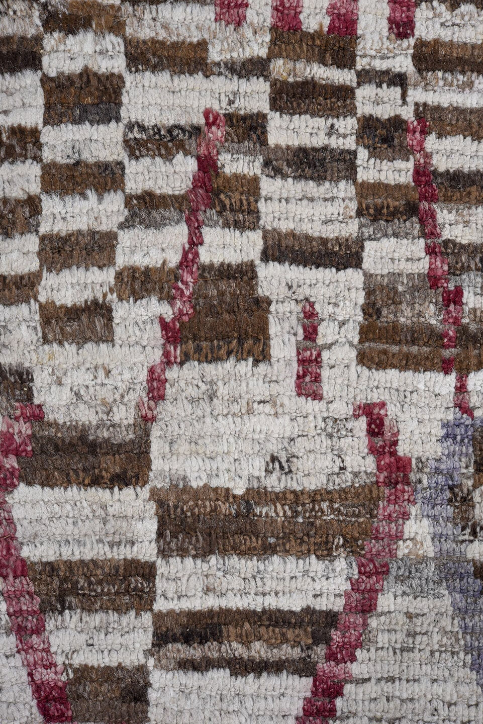 8' x 9' one-of-a-kind handmade vintage Tulu large size rug. Color palette: ivory, brown, rust, rose, lavender, taupe, gold