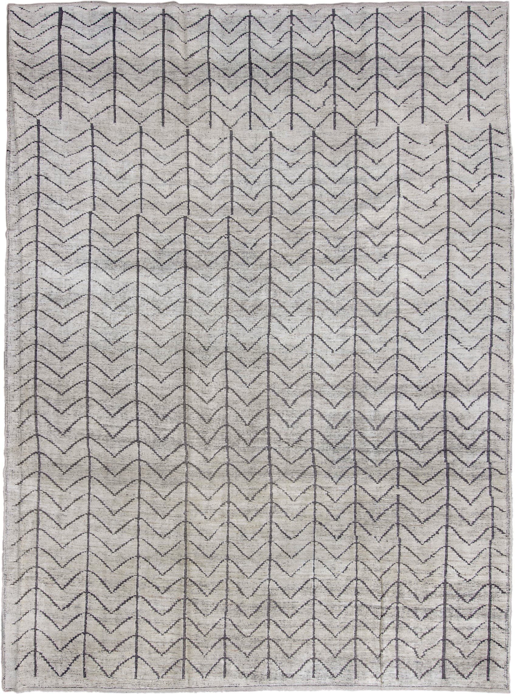 8' x 11' one-of-a-kind handmade vintage Tulu large size rug. Color palette: ivory, charcoal, gray, black