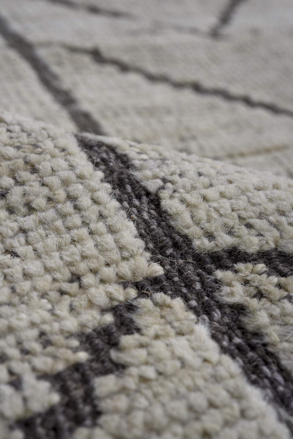 8' x 11' one-of-a-kind handmade vintage Tulu large size rug. Color palette: ivory, charcoal, gray, black