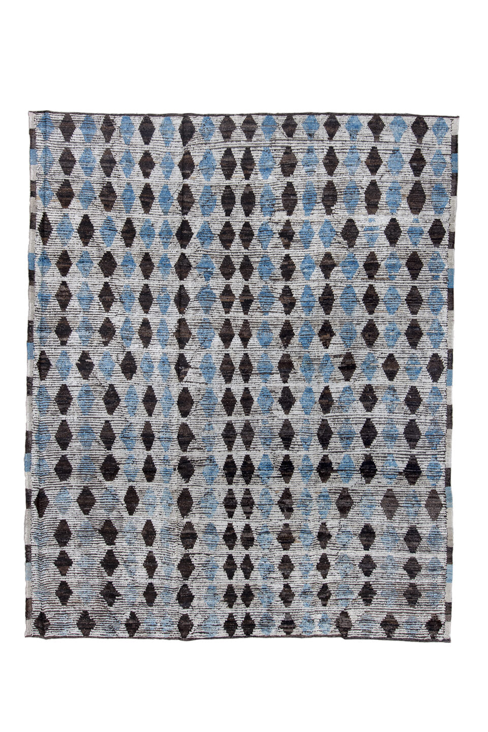 8' x 10' one-of-a-kind handmade vintage Tulu large size rug. Color palette: black, blue, charcoal, dark gray, dim gray