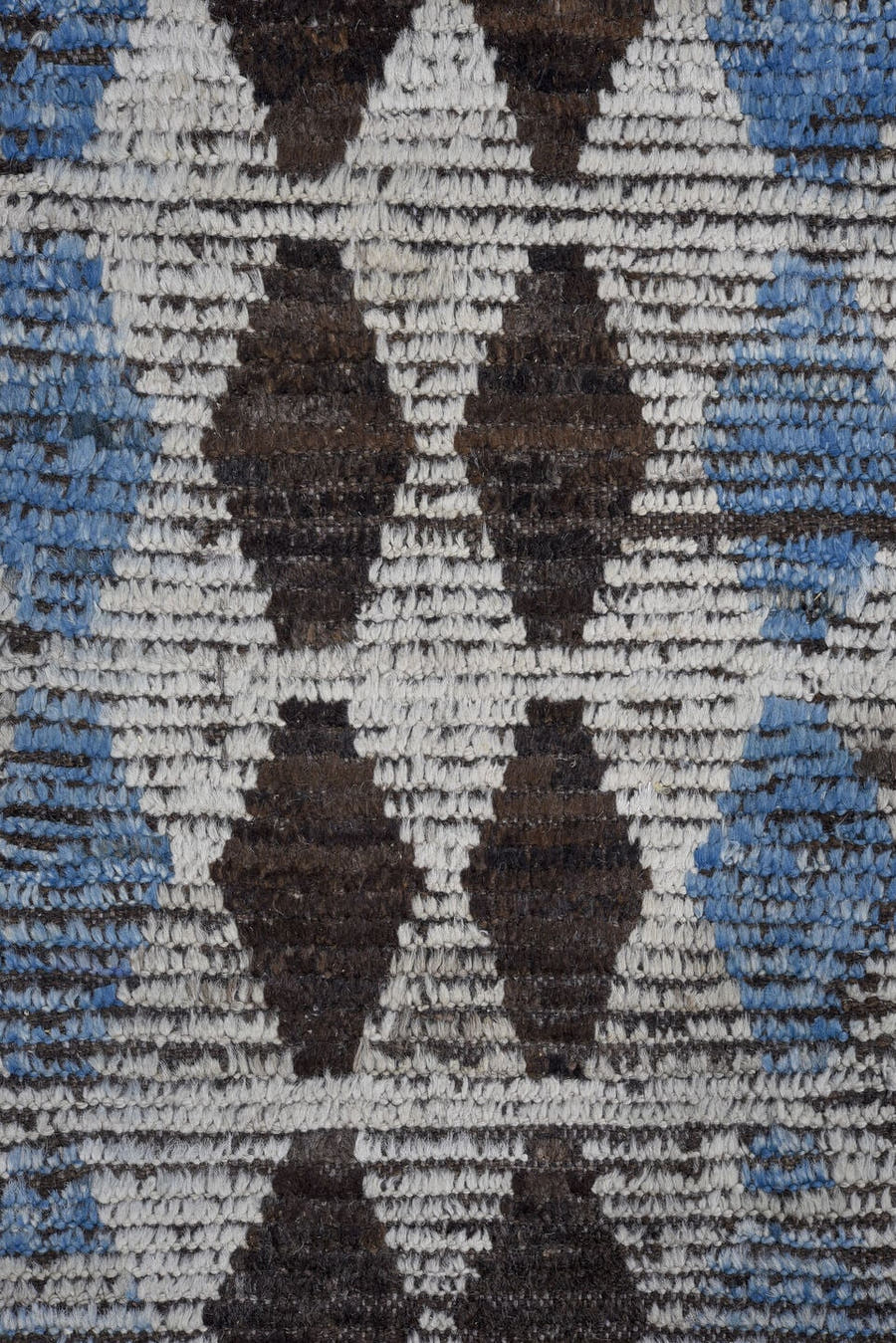 8' x 10' one-of-a-kind handmade vintage Tulu large size rug. Color palette: ivory, charcoal, sky blue, slate, gray, black