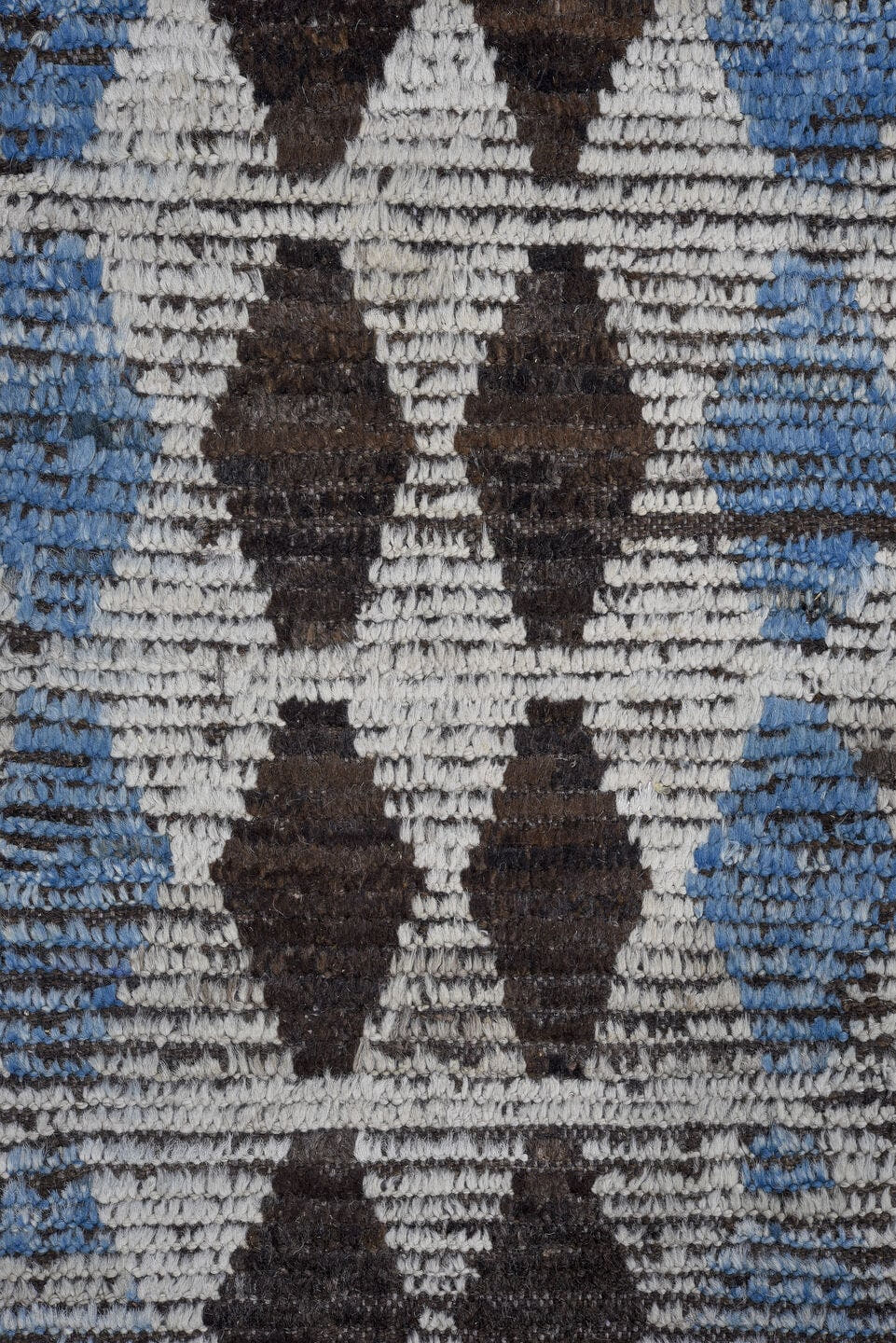 8' x 10' one-of-a-kind handmade vintage Tulu large size rug. Color palette: ivory, charcoal, sky blue, slate, gray, black