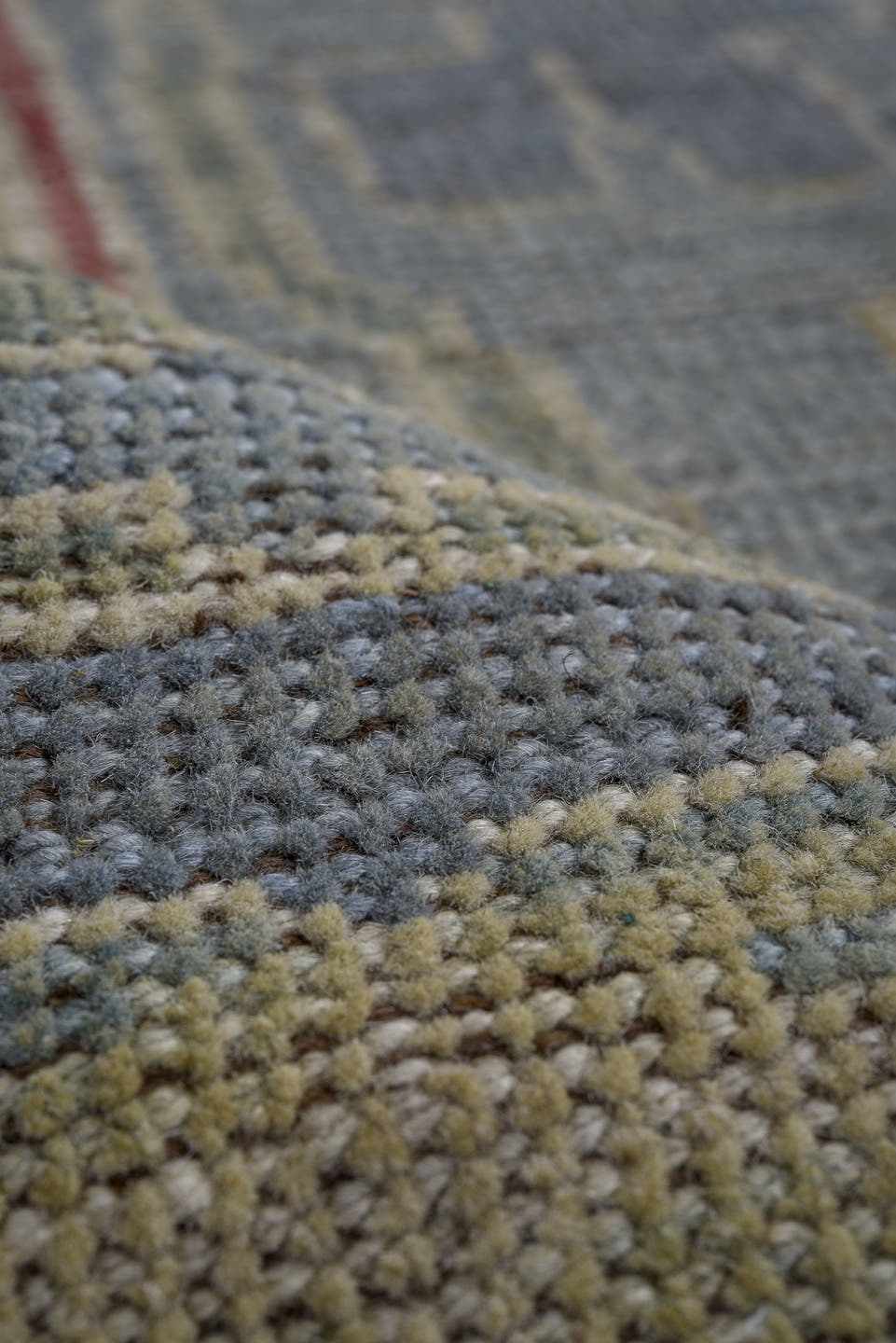 4' x 8' one-of-a-kind handmade vintage Oushak rug. Color palette: sky blue, ivory, beige, rust, sage, gold, slate