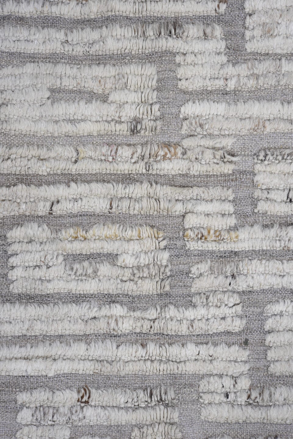 12' x 15' one-of-a-kind handmade vintage Tulu oversize rug. Color palette: ivory, light gray, taupe, greige, beige, gray
