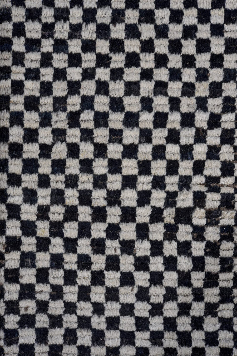 9' x 12' one-of-a-kind handmade vintage Tulu large size rug. Color palette: ivory, black, taupe, beige, gray
