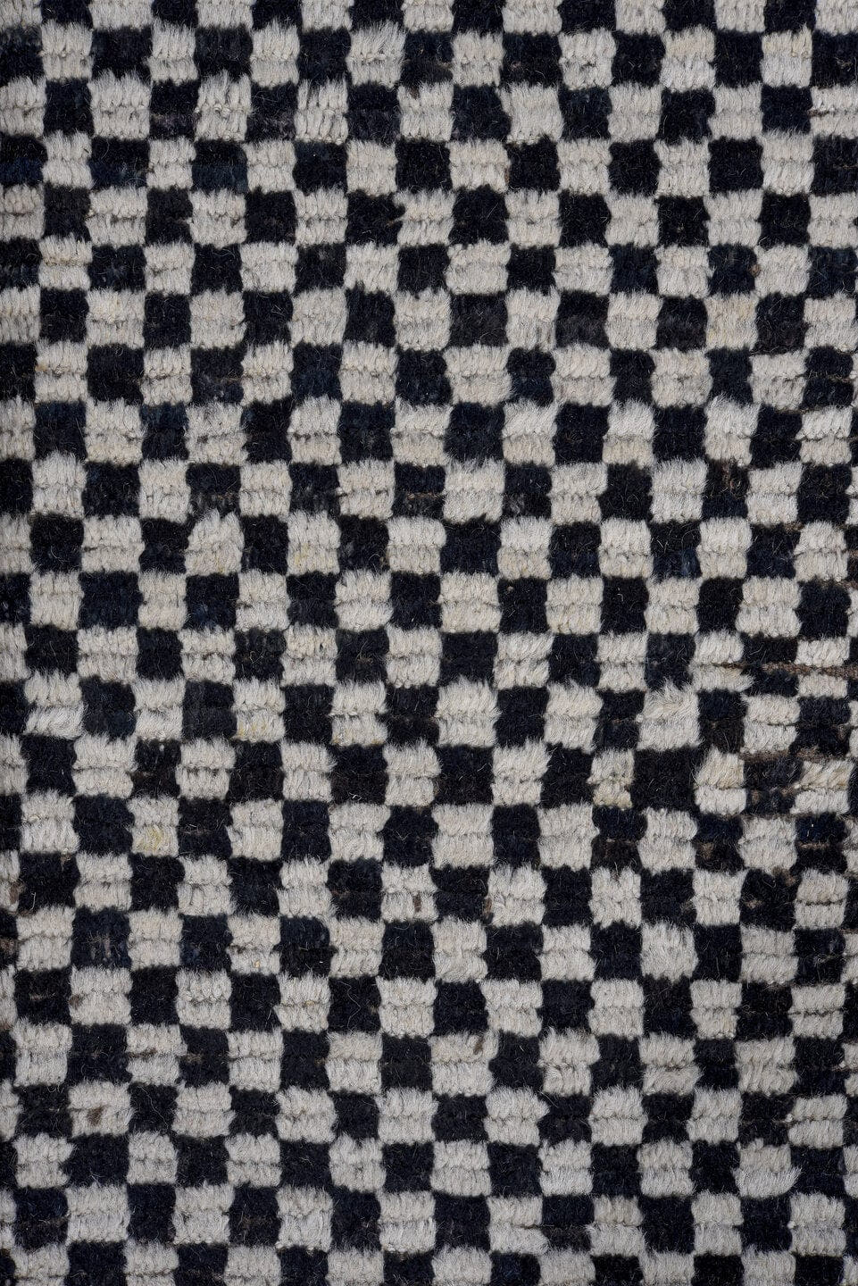 9' x 12' one-of-a-kind handmade vintage Tulu large size rug. Color palette: ivory, black, taupe, beige, gray
