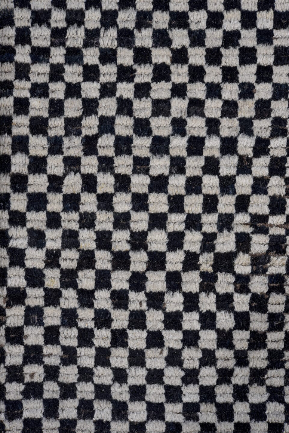 9' x 12' one-of-a-kind handmade vintage Tulu large size rug. Color palette: ivory, black, taupe, beige, gray
