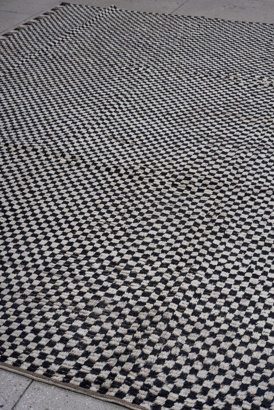 9' x 12' one-of-a-kind handmade vintage Tulu large size rug. Color palette: ivory, black, taupe, beige, gray