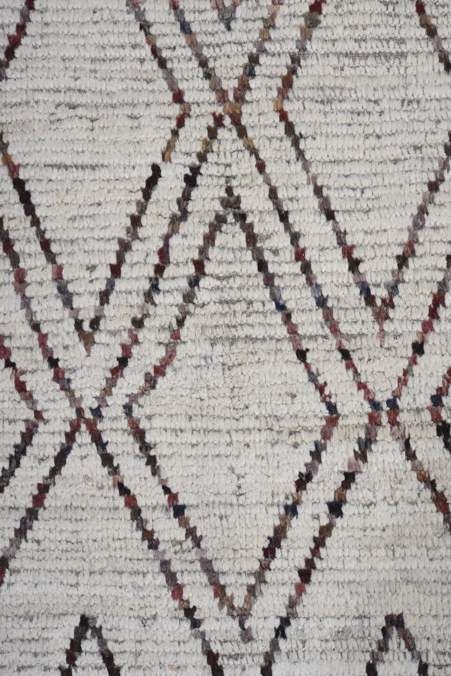 9' x 11' one-of-a-kind handmade vintage Tulu large size rug. Color palette: ivory, taupe, brown, charcoal, beige, gray