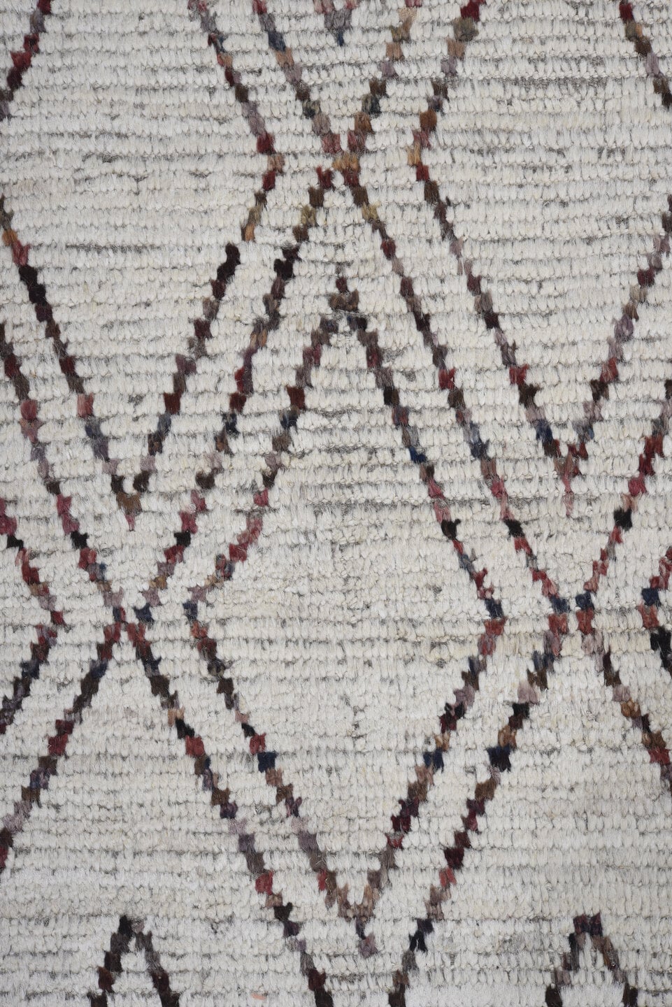9' x 11' one-of-a-kind handmade vintage Tulu large size rug. Color palette: ivory, taupe, brown, charcoal, beige, gray
