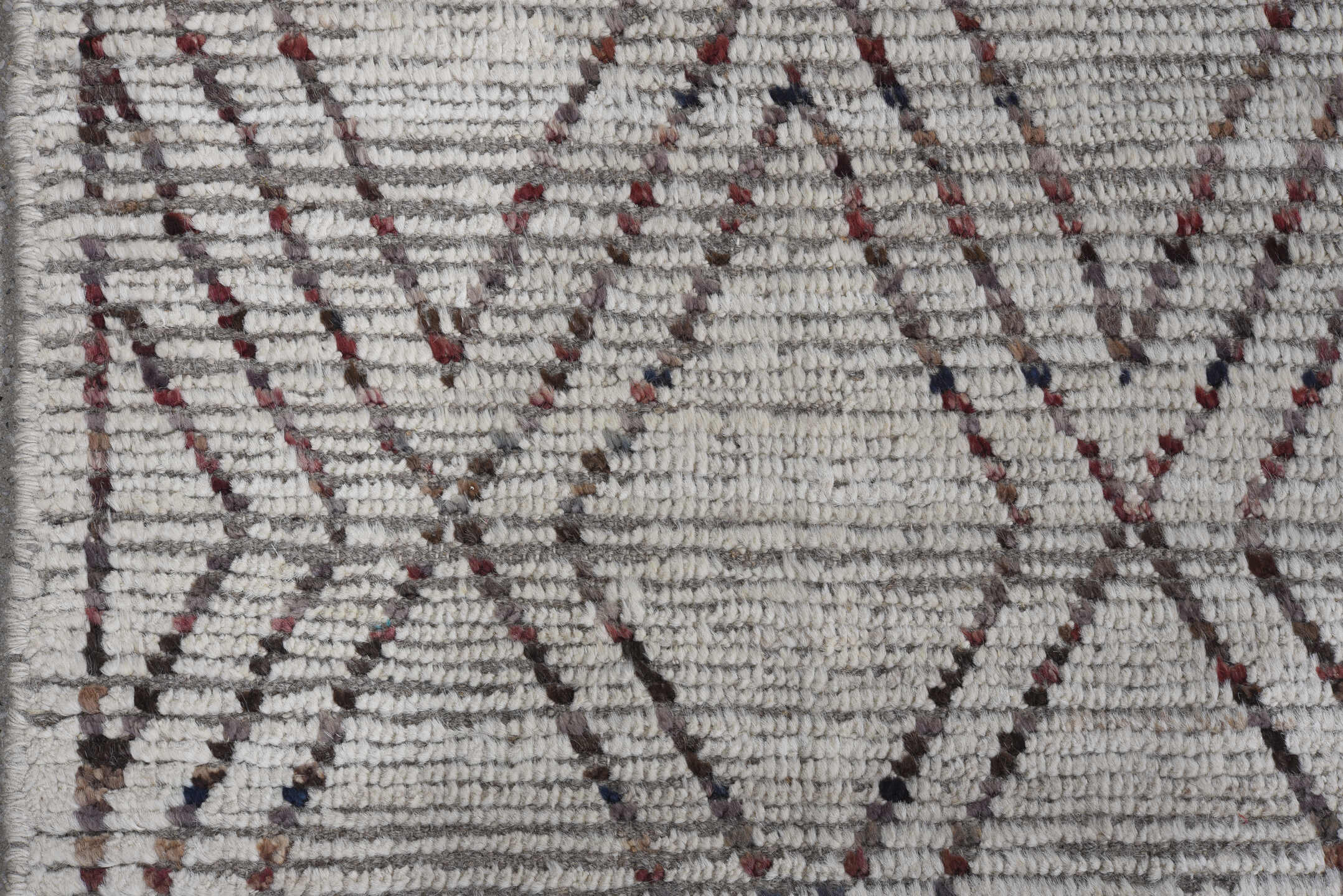 9' x 11' one-of-a-kind handmade vintage Tulu large size rug. Color palette: ivory, taupe, brown, charcoal, beige, gray