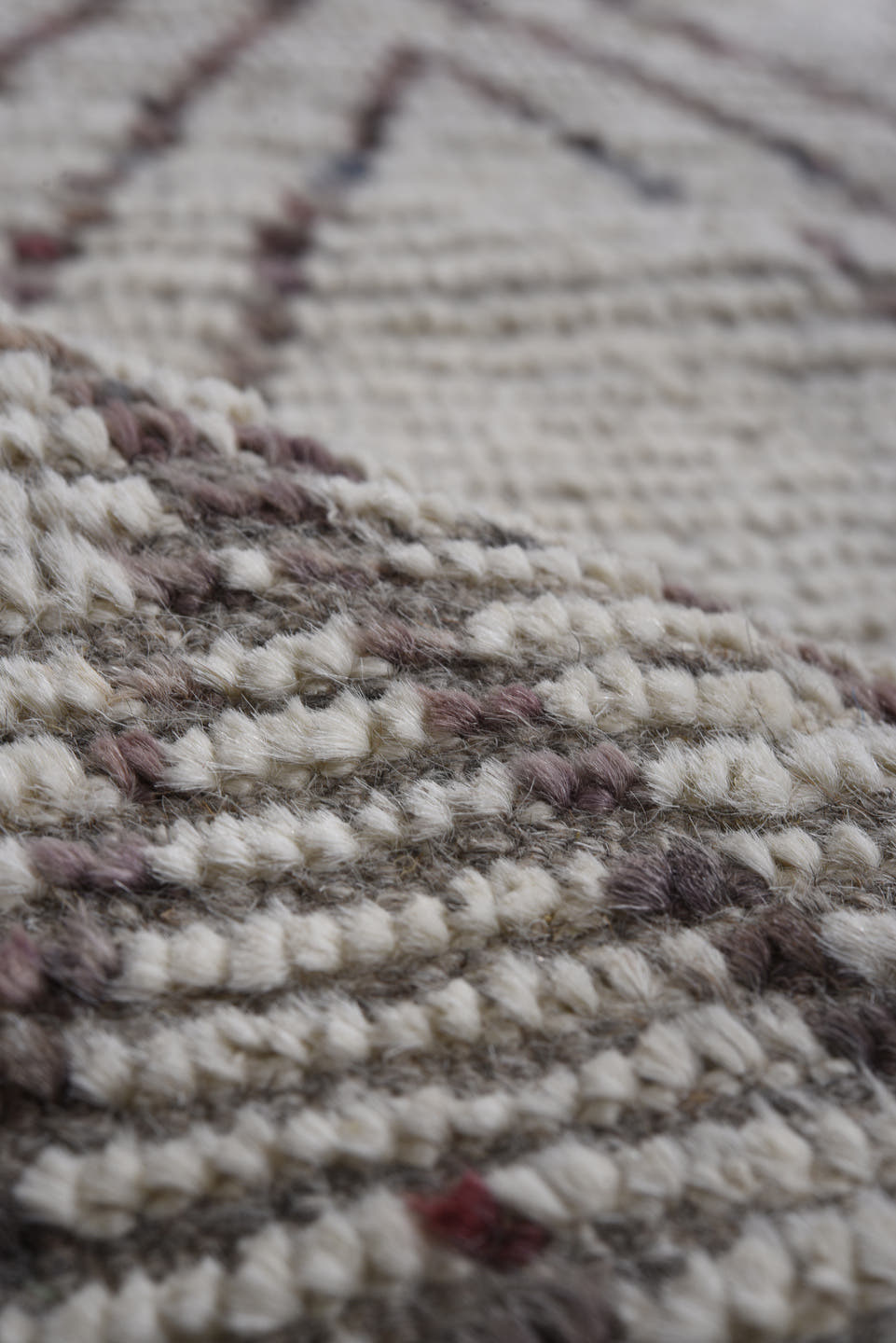 9' x 11' one-of-a-kind handmade vintage Tulu large size rug. Color palette: ivory, taupe, brown, charcoal, beige, gray