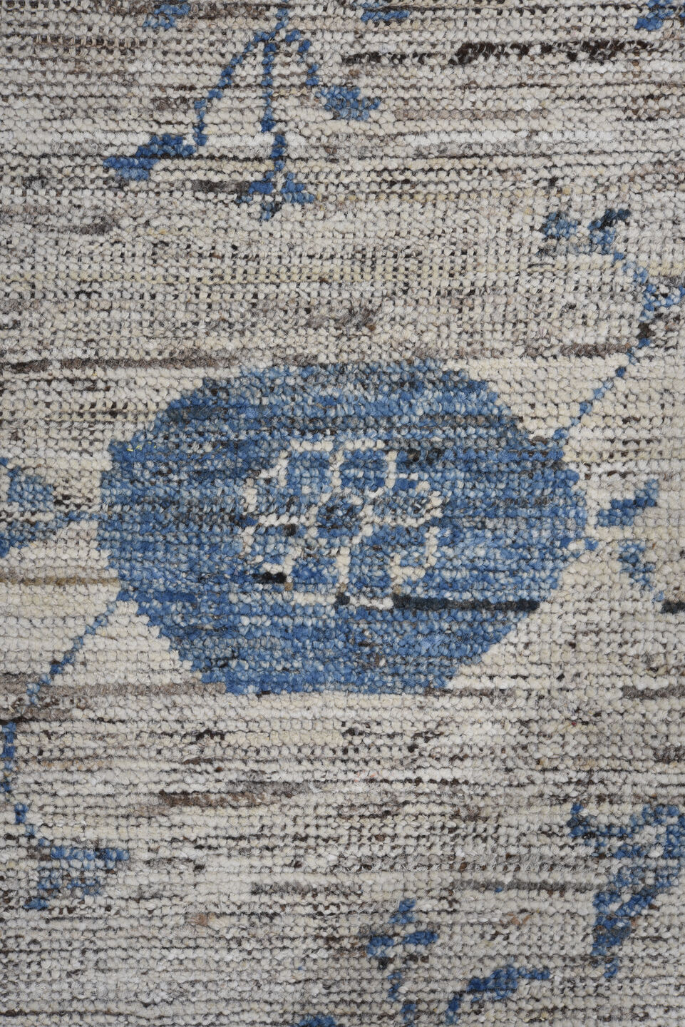 9' x 11' one-of-a-kind handmade vintage Oushak large size rug. Color palette: ivory, denim, slate, taupe, charcoal, blue