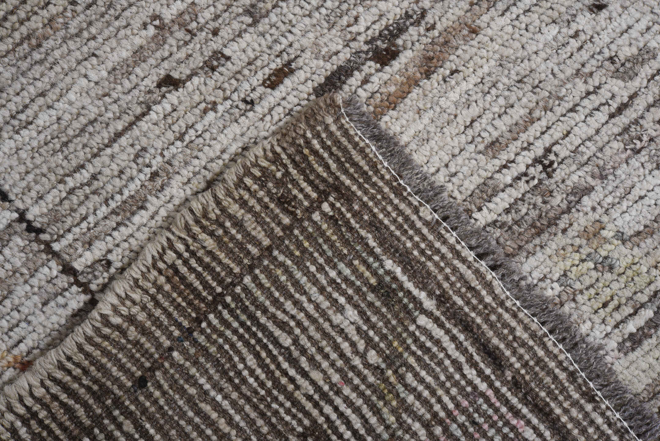 9' x 11' one-of-a-kind handmade vintage Oushak large size rug. Color palette: taupe, ivory, charcoal, blush, gray, beige
