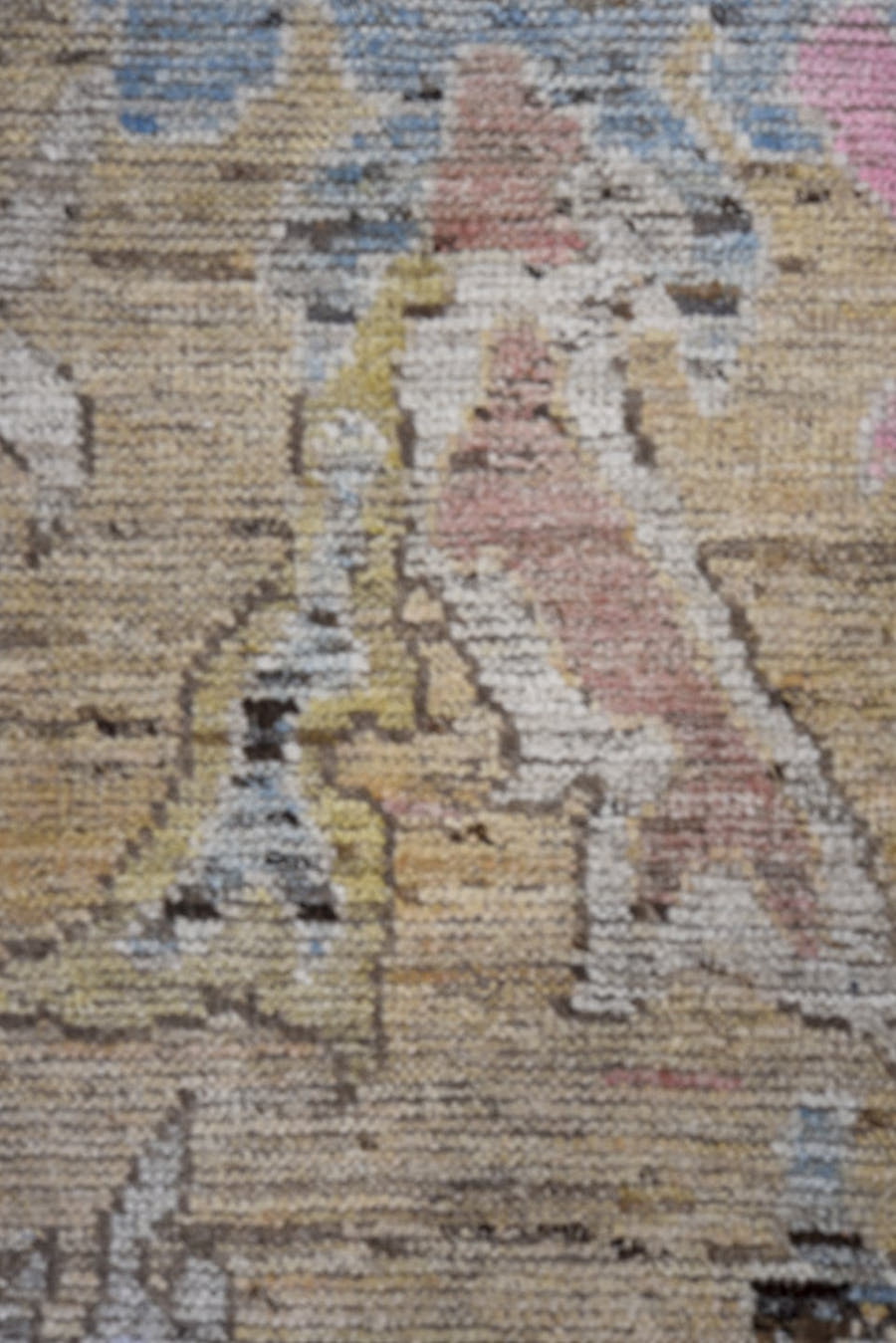 10' x 13' one-of-a-kind handmade vintage Oushak oversize rug. Color palette: beige, taupe, charcoal, ivory, blush, pale blue