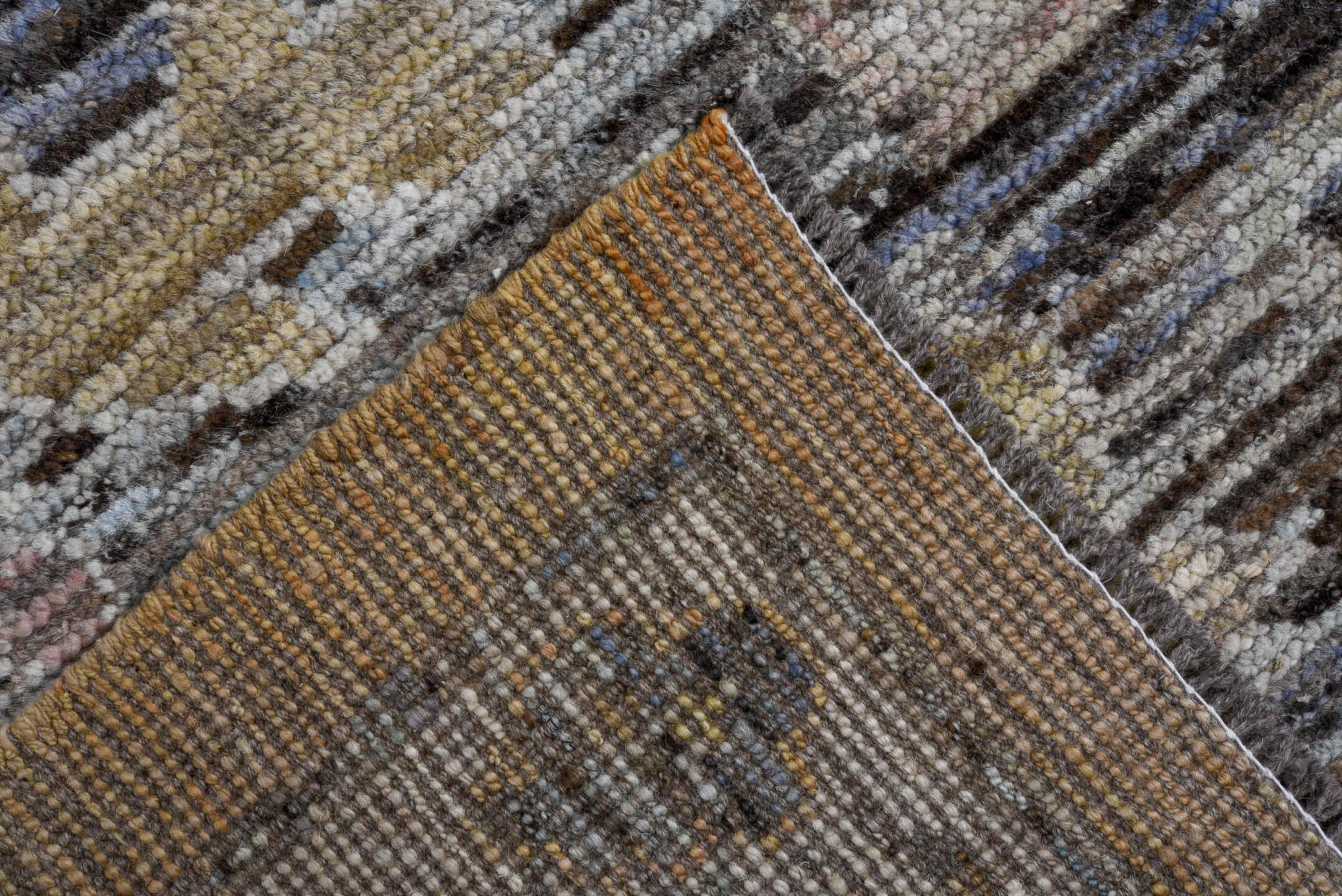 10' x 13' one-of-a-kind handmade vintage Oushak oversize rug. Color palette: beige, taupe, charcoal, ivory, blush, pale blue