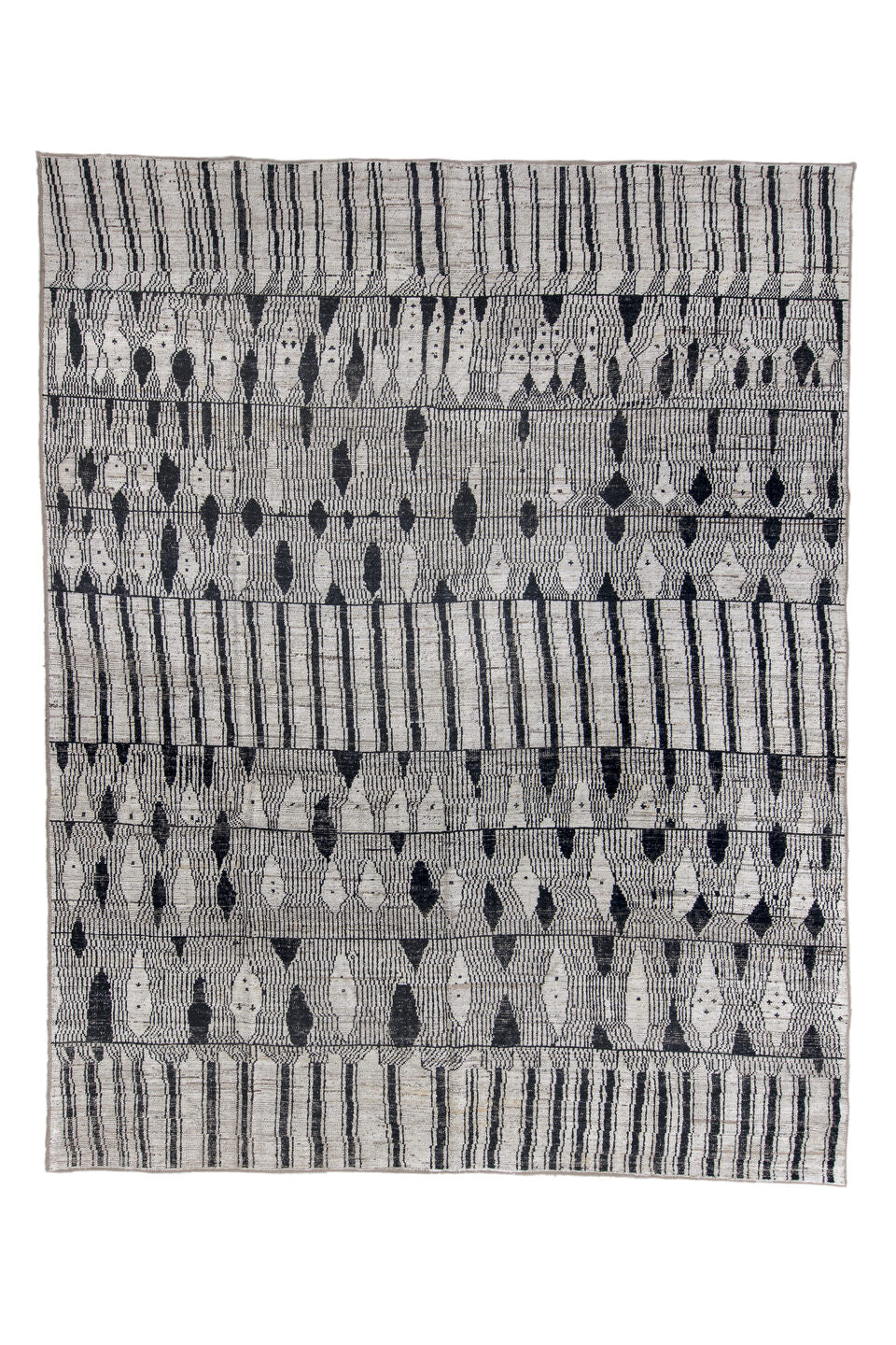 11' x 14' one-of-a-kind handmade vintage Tulu oversize rug. Color palette: black, blue, charcoal, dark gray, dim gray