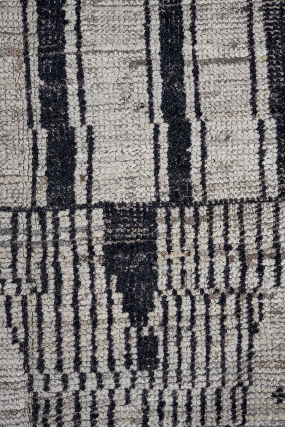 11' x 14' one-of-a-kind handmade vintage Tulu oversize rug. Color palette: ivory, charcoal, taupe, gray, black, beige