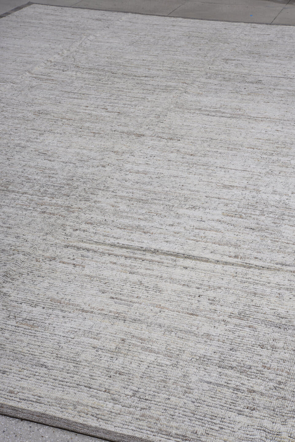 13' x 16' one-of-a-kind handmade vintage Tulu oversize rug. Color palette: ivory, taupe, gray, greige, beige