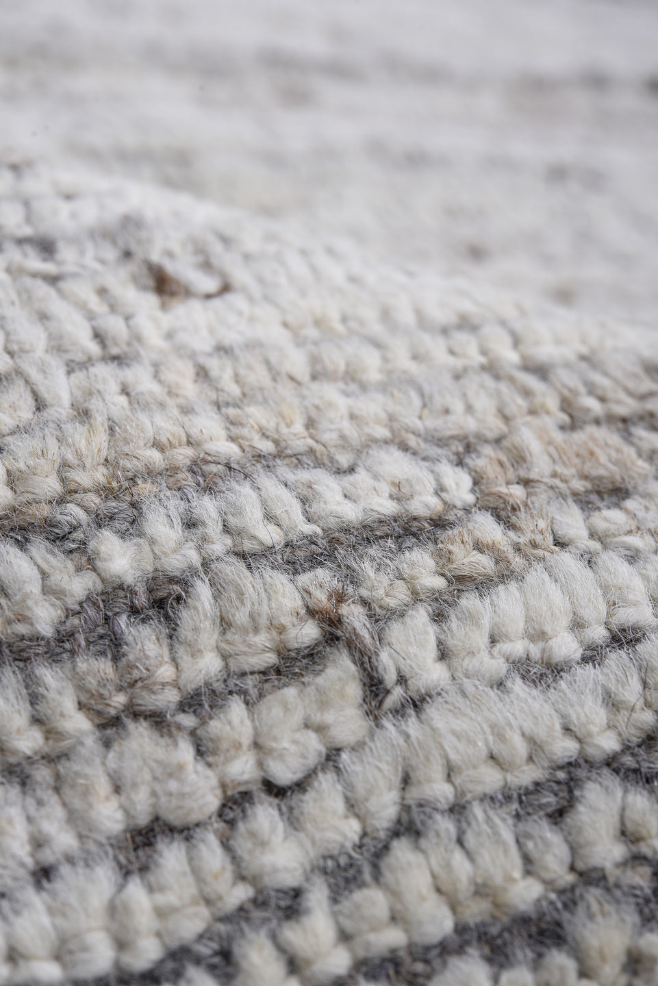 13' x 16' one-of-a-kind handmade vintage Tulu oversize rug. Color palette: ivory, taupe, gray, greige, beige