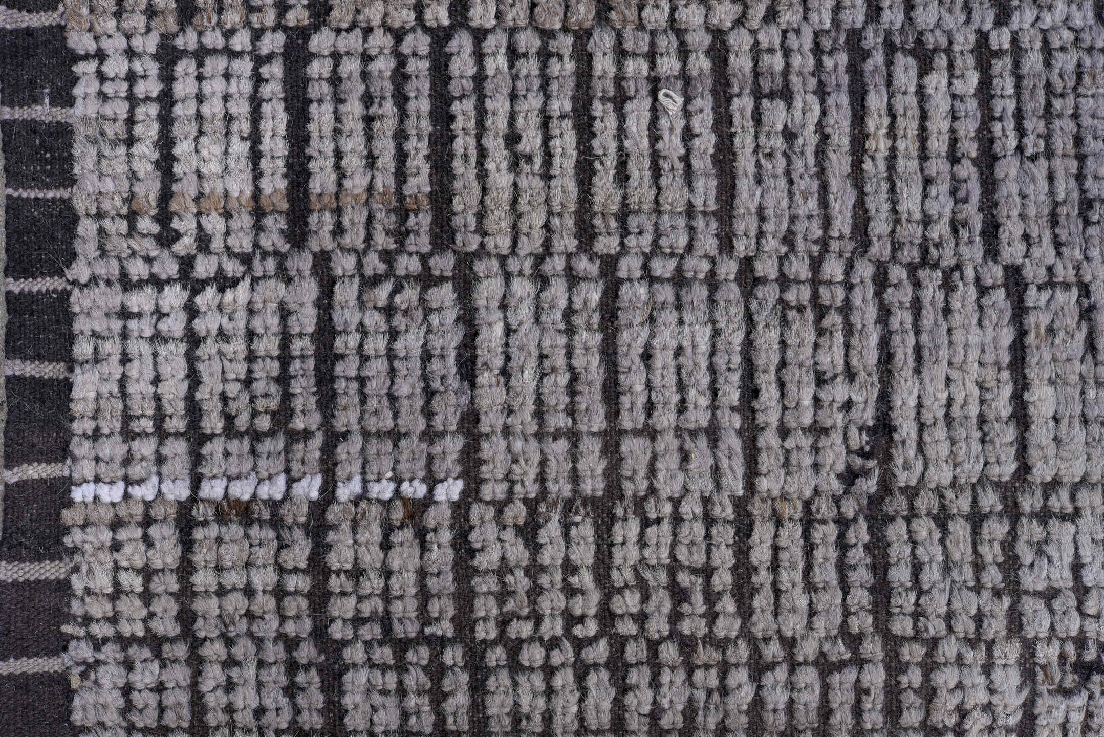 9' x 13' one-of-a-kind handmade vintage Tulu large size rug. Color palette: ivory, charcoal, black, gray