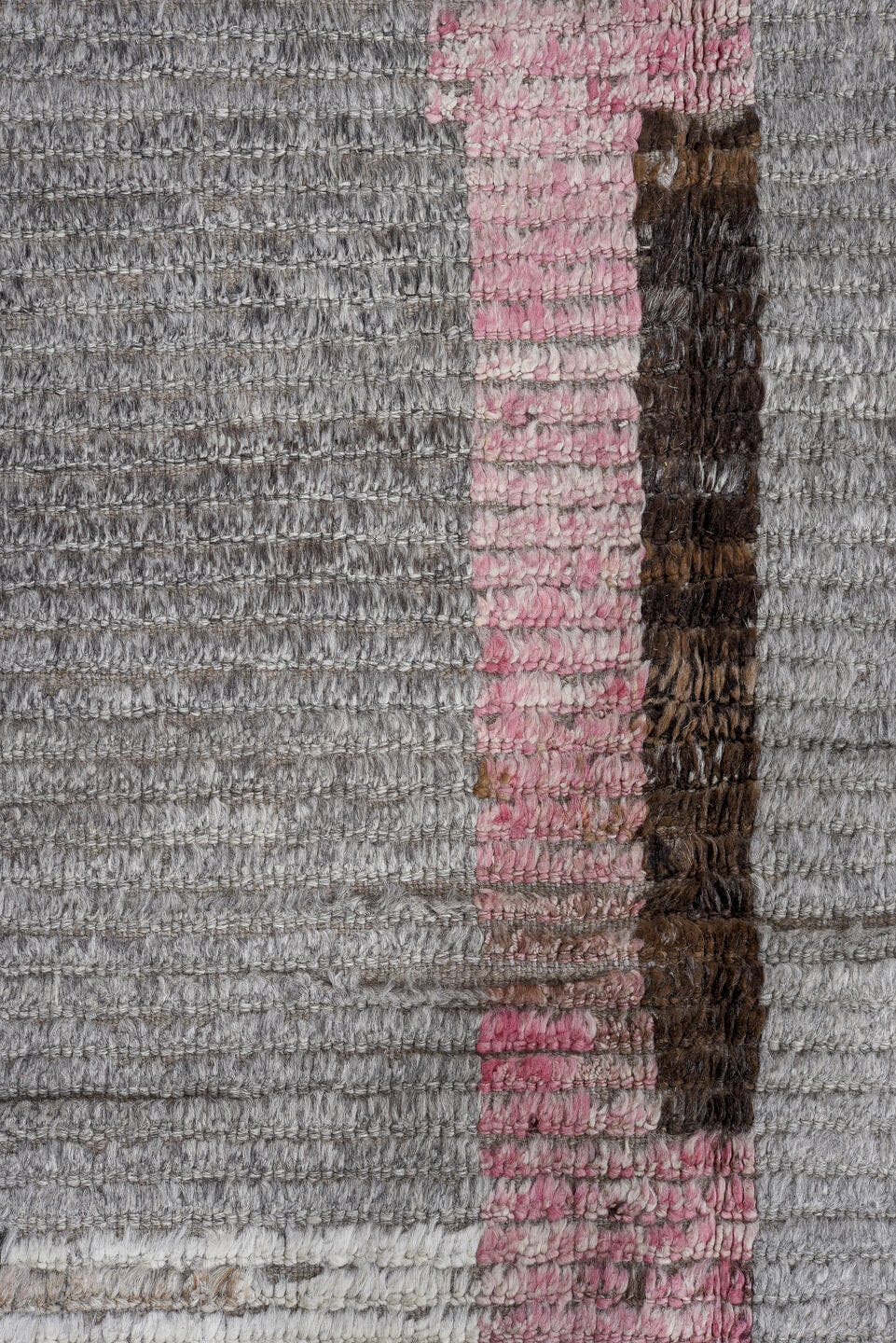 13' x 16' one-of-a-kind handmade vintage Tulu oversize rug. Color palette: gray, ivory, charcoal, blush, taupe, black, pink