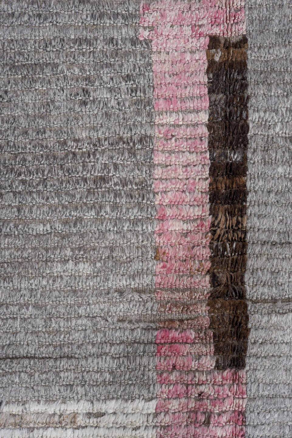 13' x 16' one-of-a-kind handmade vintage Tulu oversize rug. Color palette: gray, ivory, charcoal, blush, taupe, black, pink