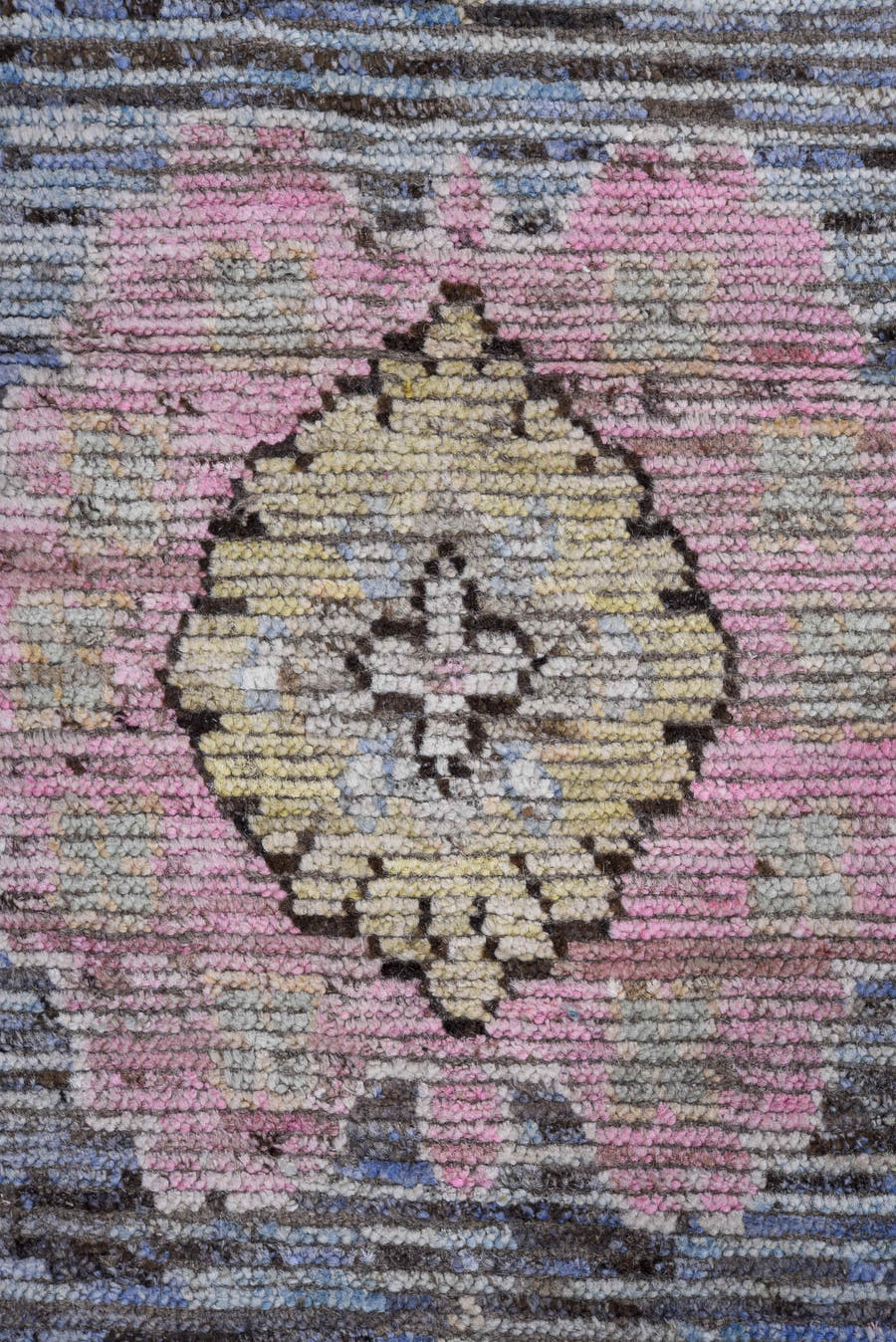9' x 11' one-of-a-kind handmade vintage Oushak large size rug. Color palette: blue, ivory, taupe, pink, beige, charcoal