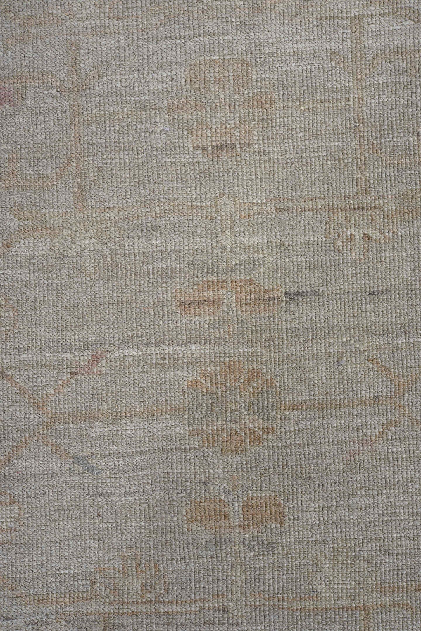 3' x 9' one-of-a-kind handmade vintage Oushak runner rug. Color palette: ivory, taupe, beige, sand, pale blush, gray, pink
