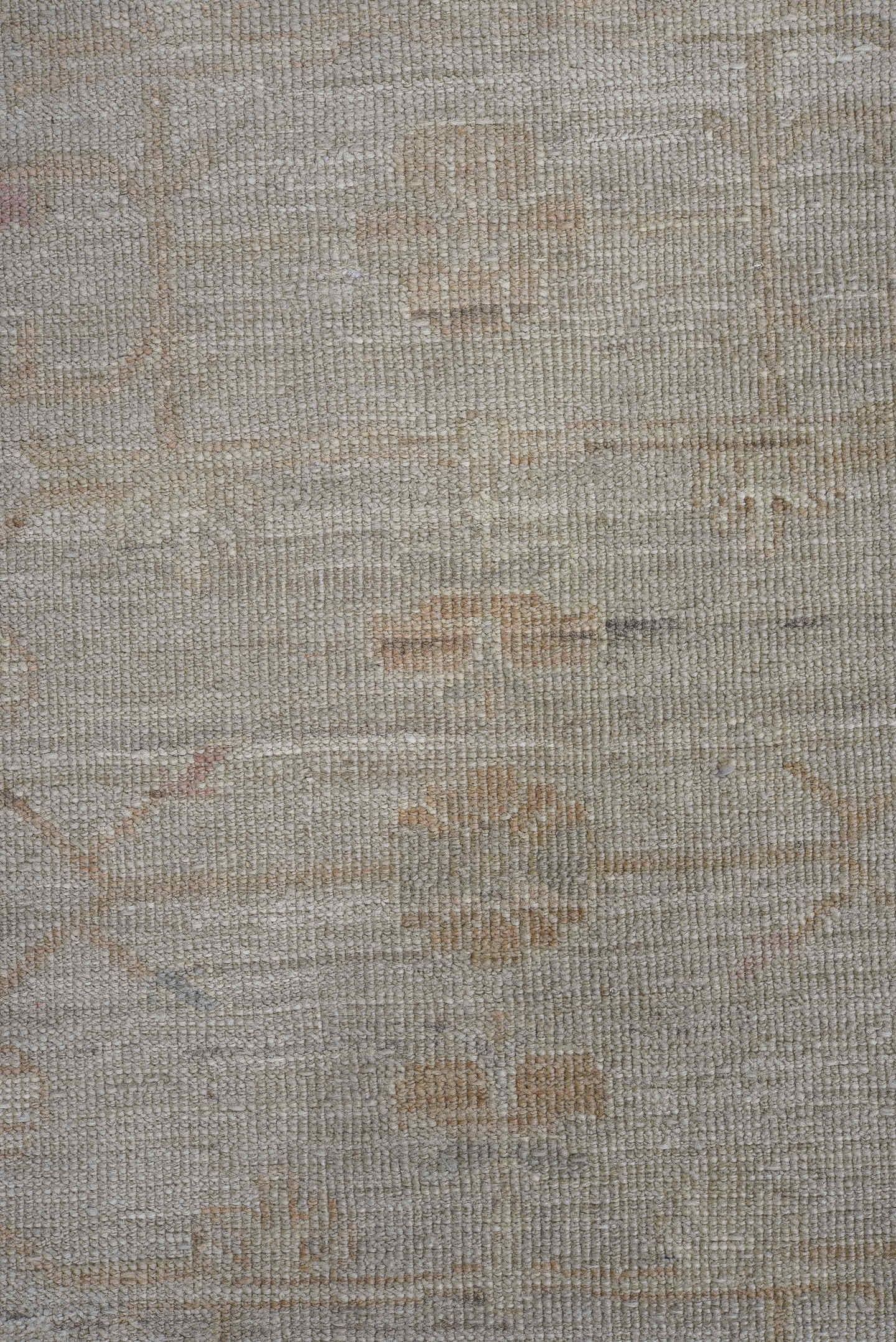 3' x 9' one-of-a-kind handmade vintage Oushak runner rug. Color palette: ivory, taupe, beige, sand, pale blush, gray, pink