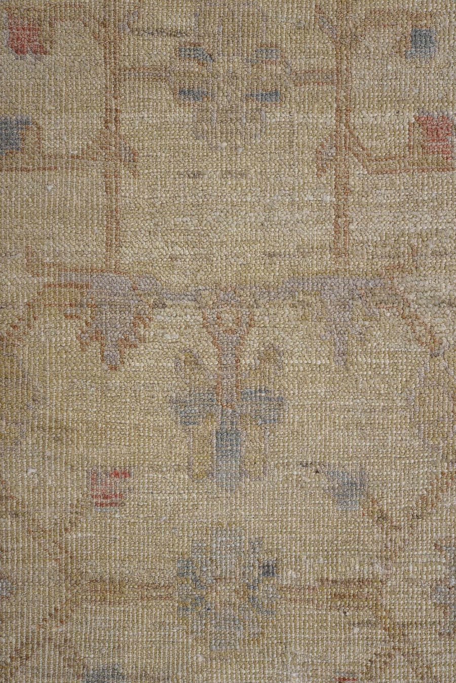 2' x 9' one-of-a-kind handmade vintage Oushak runner rug. Color palette: ivory, taupe, beige, pale blue, soft terracotta