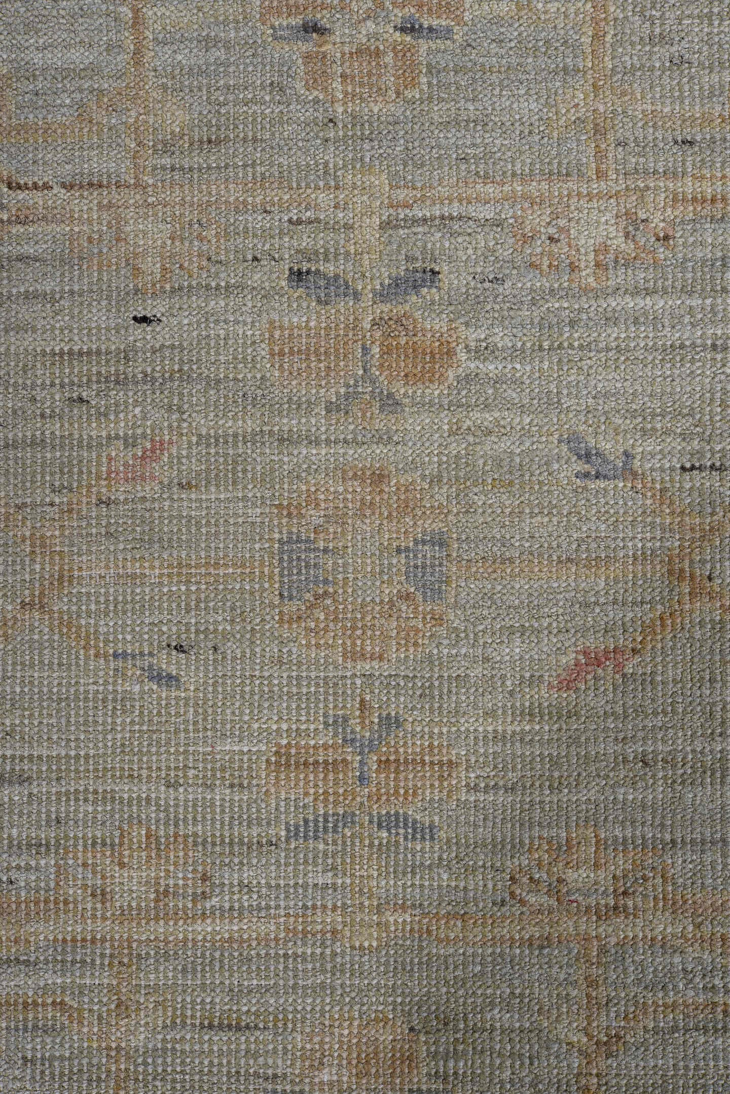 3' x 10' one-of-a-kind handmade vintage Oushak runner rug. Color palette: beige, ivory, taupe, pale blue, camel, soft gold
