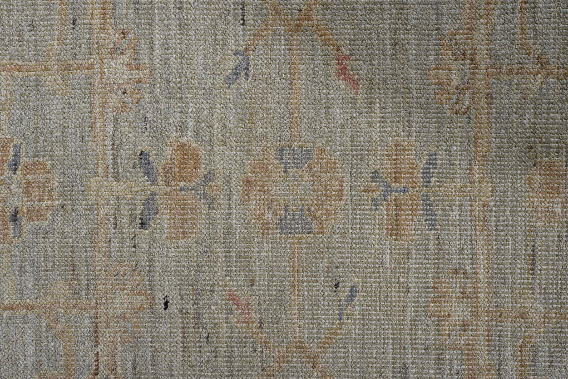 3' x 10' one-of-a-kind handmade vintage Oushak runner rug. Color palette: black, blue, brown, gray, light gray