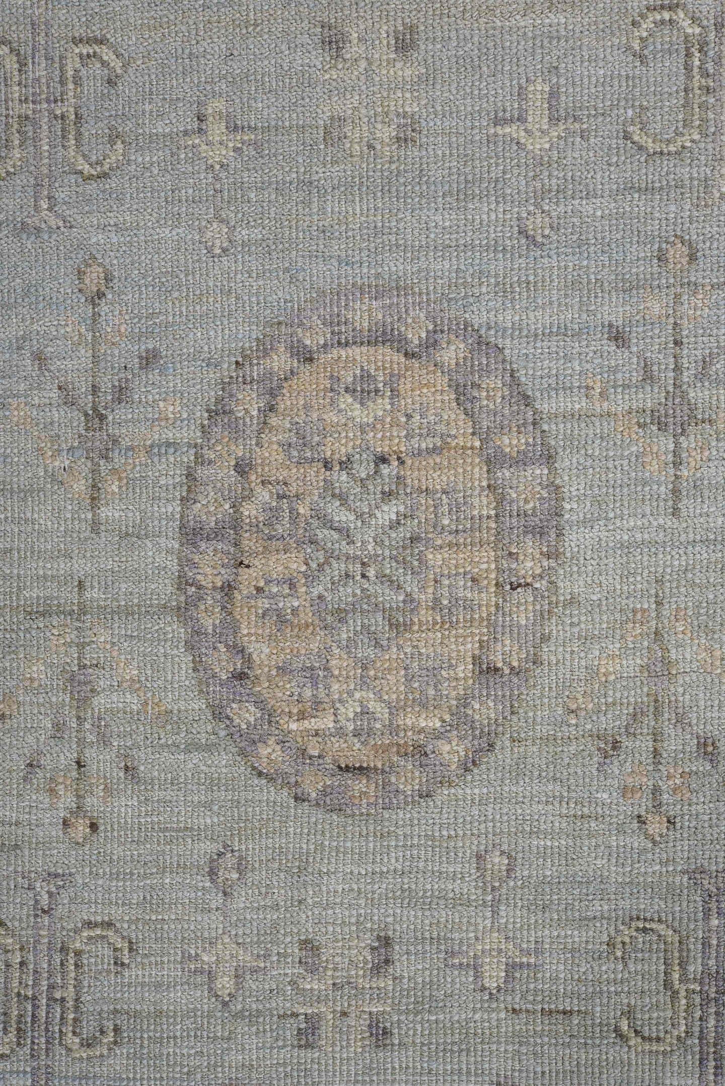 3' x 9' one-of-a-kind handmade vintage Oushak runner rug. Color palette: ivory, pale blue, taupe, lavender, beige, gray
