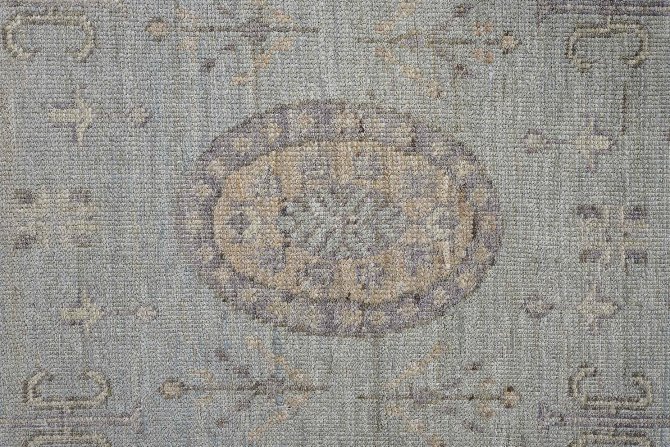 3' x 9' one-of-a-kind handmade vintage Oushak runner rug. Color palette: blue, dark gray, dim gray, gray, light gray, silver