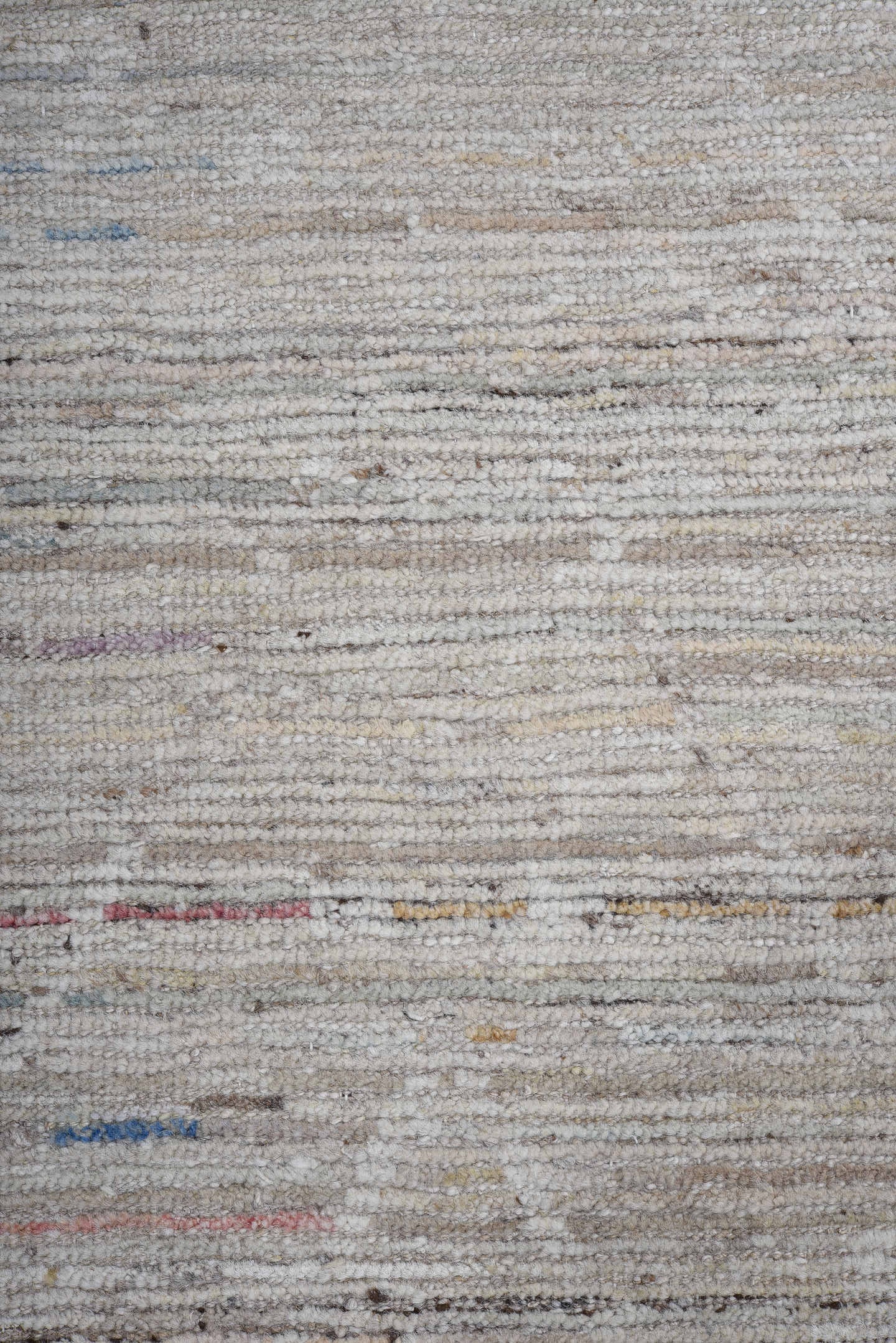 9' x 11' one-of-a-kind handmade vintage Tulu large size rug. Color palette: ivory, beige, taupe, pale blue, rust, charcoal