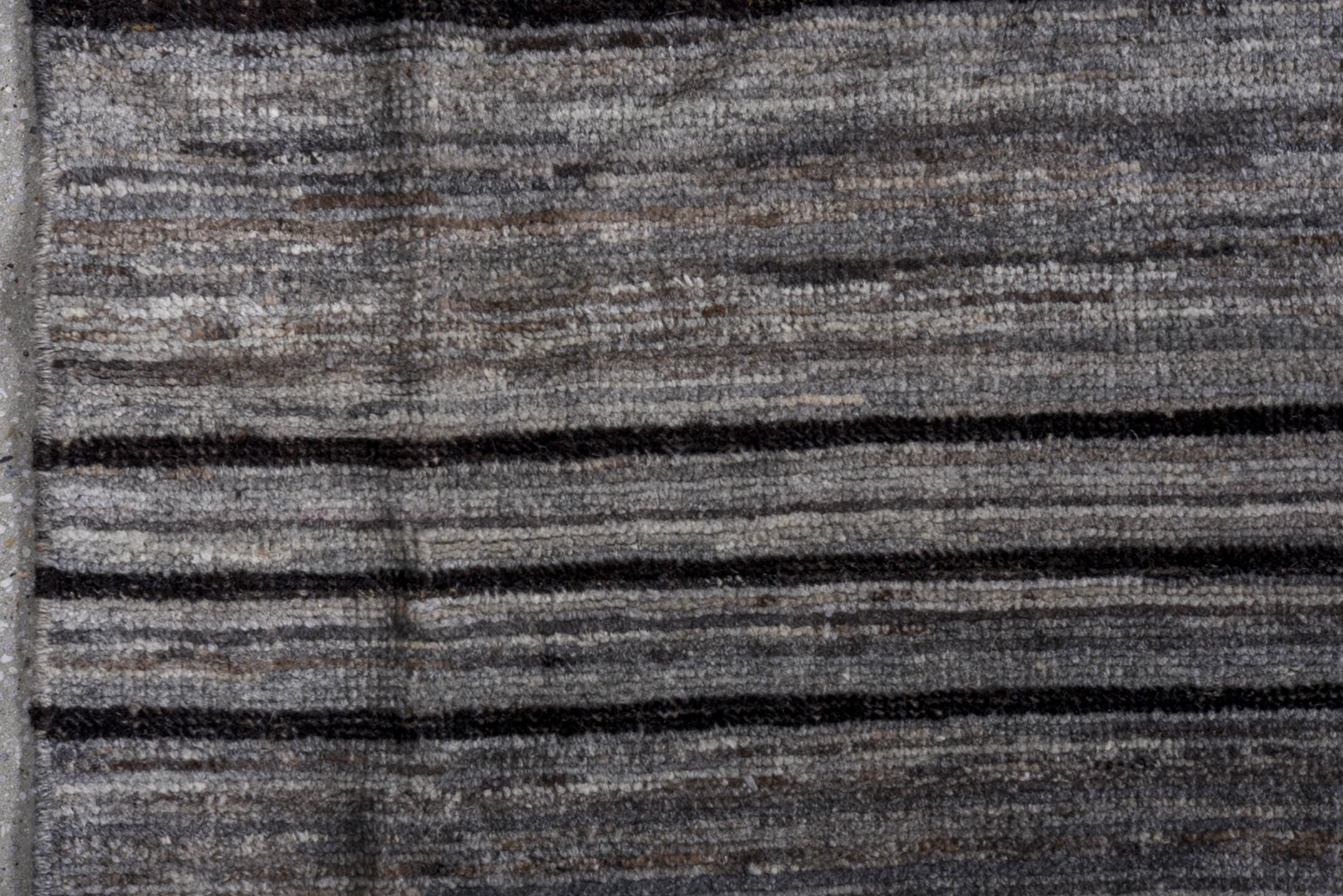 10' x 13' one-of-a-kind handmade vintage Tulu large size rug. Color palette: gray, charcoal, ivory, black