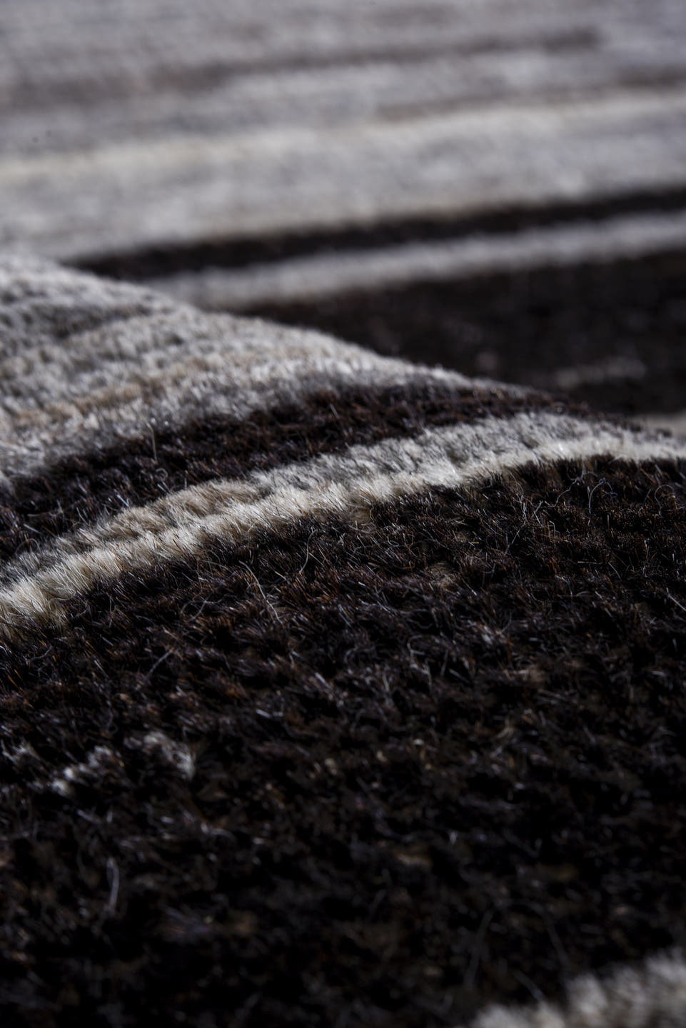 10' x 13' one-of-a-kind handmade vintage Tulu large size rug. Color palette: gray, charcoal, ivory, black